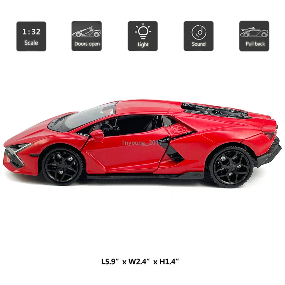 1/32 Scale Lamborghini Revuelto Model Car Diecast Toy Cars Metal Vehicles Red - Image 2 of 4