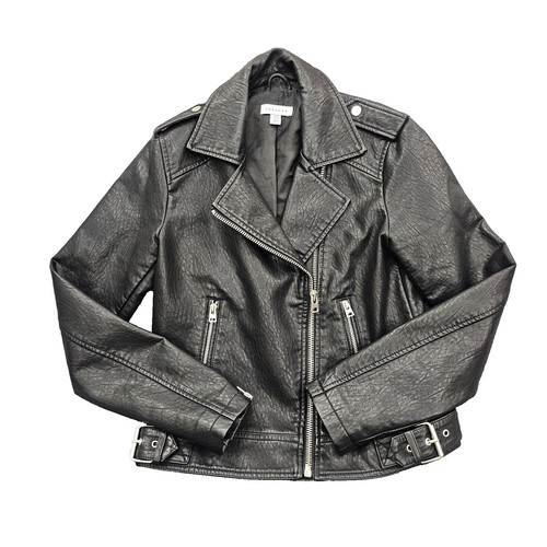 Topshop Faux Black Leather Biker Jacket With Zippers W 8 | eBay