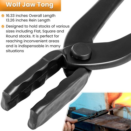 Blacksmith Tongs Set Wolf Jaw V-Bit Tongs Beginner Bladesmith Anvil Vise Forge. - Picture 4 of 10