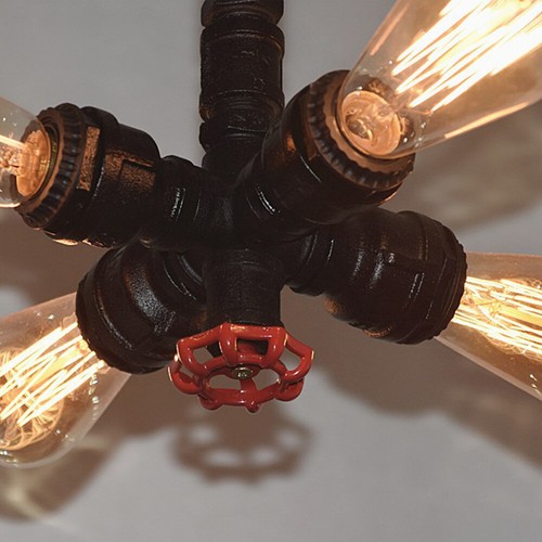 Antique Steampunk Pipe Ceiling Light Industrial 4 Heads Pendant Light for Cafe - Picture 5 of 22