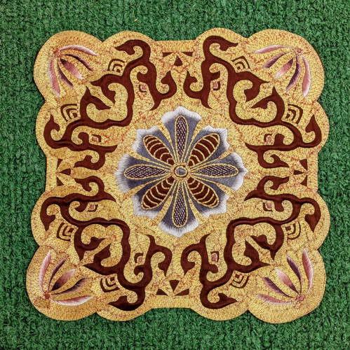 6 Gold Asian/Chinese Assorted Silk Embroidered Yue Hwa Placemat Coasters NOS - Picture 5 of 8