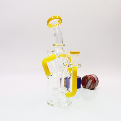9Inch Yellow Recycler Hookah Glass Bong Waterpipe With Female Joint 14mm - Picture 2 of 9