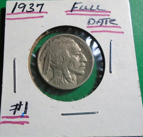 1937 p Fine Buffalo Nickel ,Full Date Indian Head Nickel Nice Detail #1