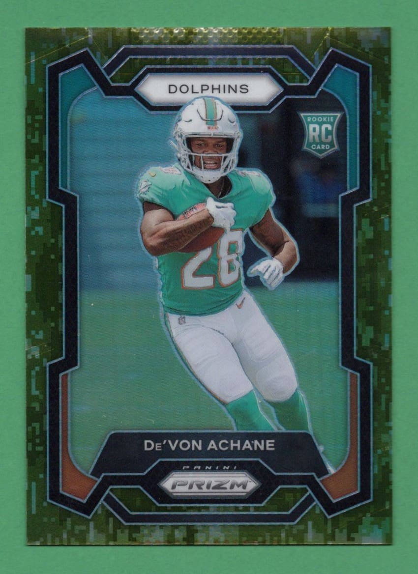 De'von Achane 2023 Panini Prizm Forest Camo Green Rookie Card /15 #365