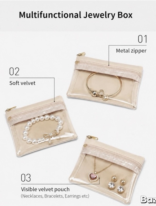 VLANDO 3Pc Velvet Jewelry Travel Organizer Pouches Rings Earrings Necklace