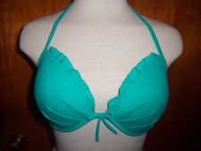 Victoria's Secret Beach Fabulous Teal Underwire Ruffle Halter Bikini Top 34D New