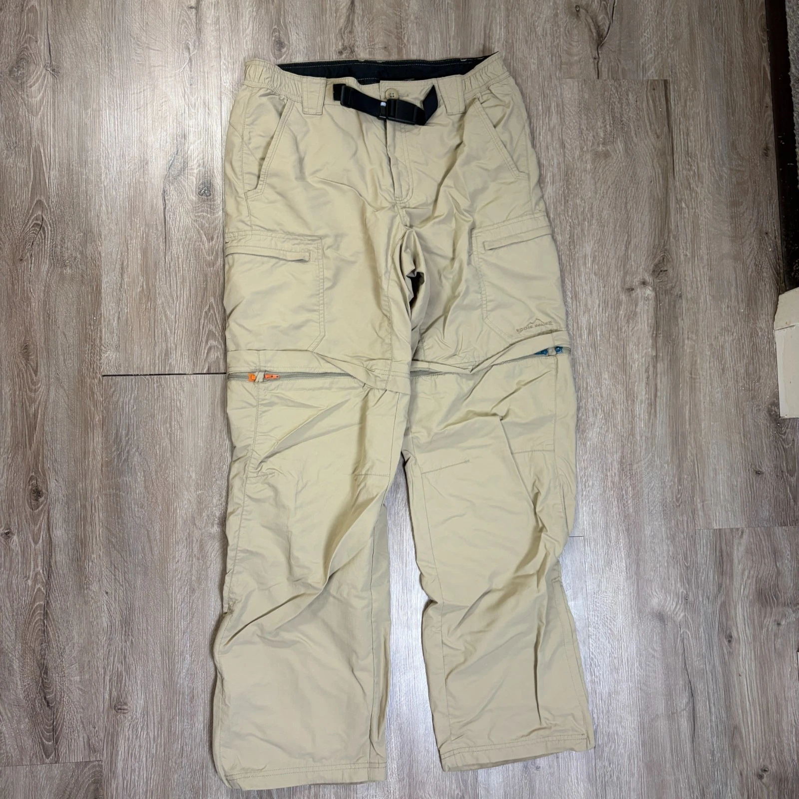 Eddie Bauer Travex Convertible Pants Nylon Zip Offs 36x32 Tan Brown Hiking