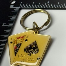 Las Vegas Ace Playing Card Keychain Vintage Circus Circus Souvenir Gold Tone