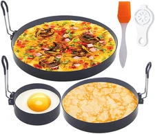 Stainless Steel Egg Cooker Set - 8" Omelette Ring, 6" Pancake Ring, 4" Griddle E