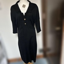 CHANEL Knit Dress Size 36 Gold Camellia Buttons Black All Season