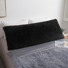 Luxury Fluffy Body Pillow Cover, 20X54 Shaggy Faux Fur Body Pillow Case, Black S