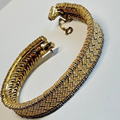 CINER Striking Articulated Bracelet woven gold trimmed in clear diamond cut RS