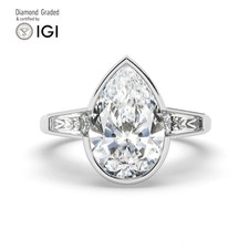 Pear Diamond Trilogy Ring 18k White Gold Labgrown 3.70 Ct Solitaire