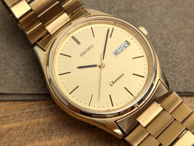 1980 SEIKO Chronos 5H23-7040 Gold Quartz Men's Watch Vintage 33mm