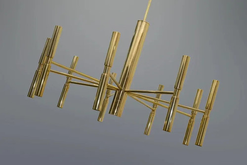 Italian Vintage Sciolari Tube Brass Chandelier 9 Arm 18 Bulbs Living Room - Picture 4 of 9