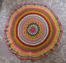 Round Handmade Afghan Mandala Pattern Crochet Throw Blanket or Table Topper 54"