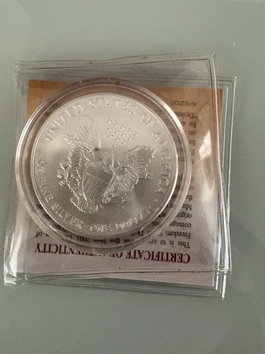 2001 Genuine Unc American Silver Eagle Colorized "Defenders Of Freedom" 1 oz COA