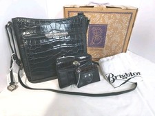 Brighton Leather Black Crocodile Crossbody With Box, Wallet & CC Holder Set