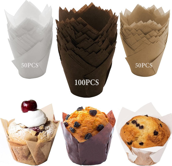 MuffinföRmchen Papier, 200 StüCk Cupcake Backbecher Muffinform Papier Muffins Pa-image