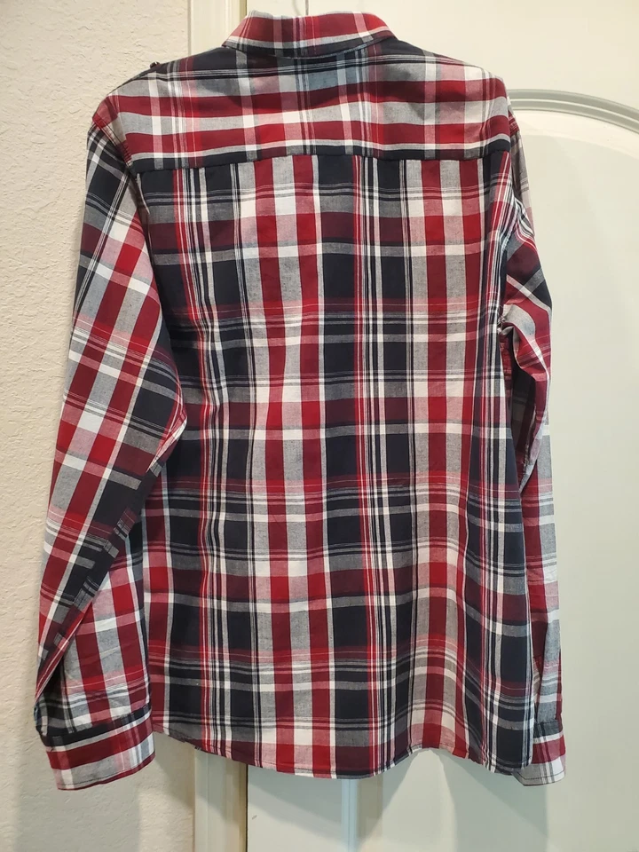 Camisa Eighty Eight Platino Botón Para Hombre XL Borgoña/Negro/Blanco A Cuadros Foto 2 de 4