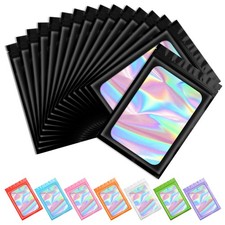 Funfery 100 pcs Black Mylar Holographic Bags Packaging BagsClear Resealable Bag