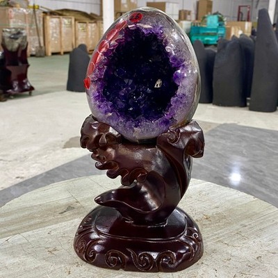 5.2LB Natural rare amethyst Dinosaur EGG Quartz Crystal Specimen healing+stand