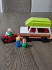 Vintage Fisher Price Little People Red Pop-up Camper Jeep 992 Boat Motorcycle