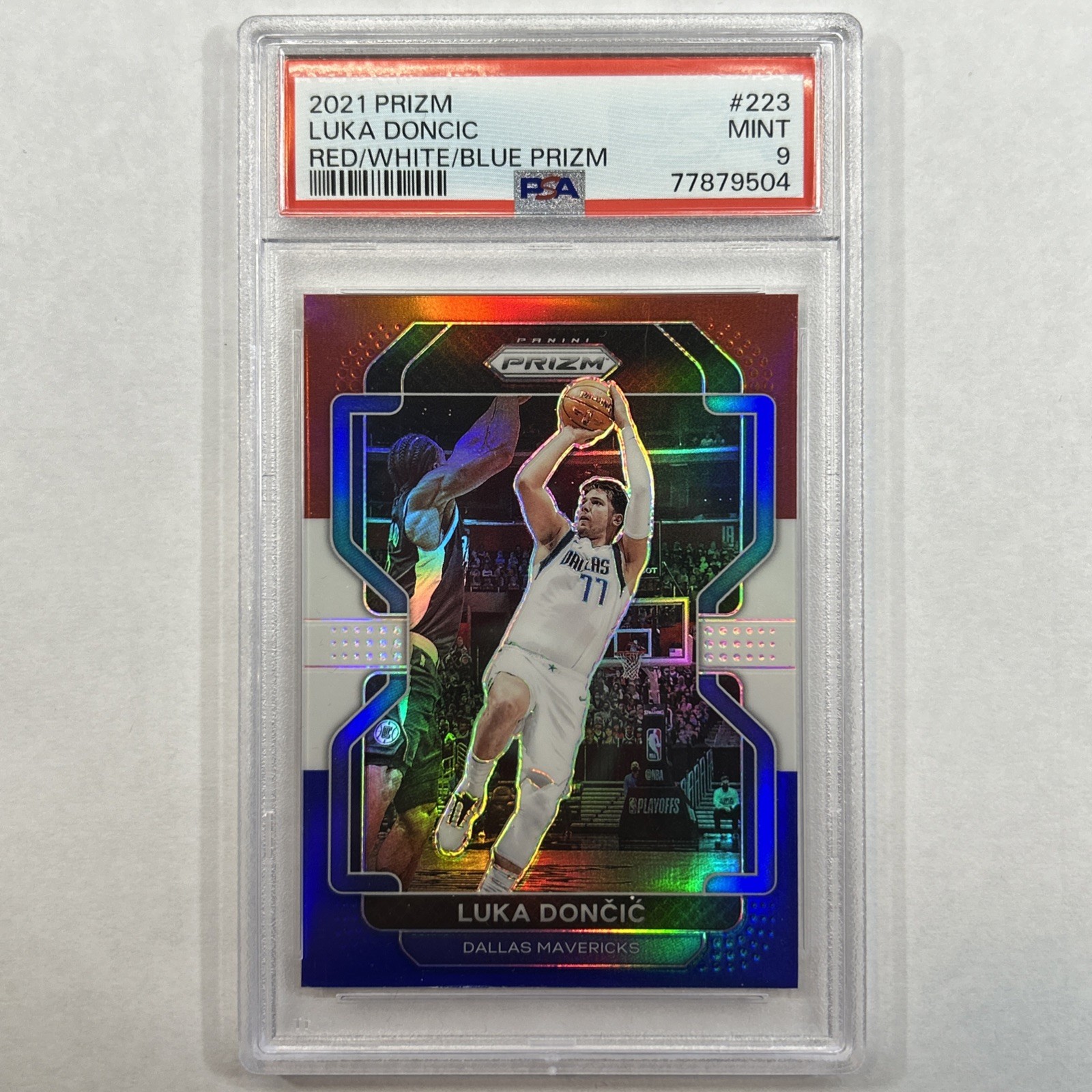 2021 Panini Prizm, Luka Doncic #223 Red White Blue, PSA 9 MINT