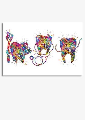 Dentist Three Teeth Watercolor Wall Art Gift For Dentist Dental Clinic Decor