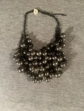 Gunmetal Pearl Cluster Bib Necklace Dramatic Statement Collar