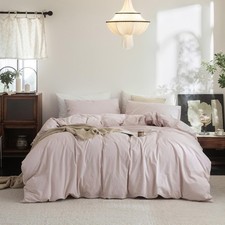 Duvet Cover Set 100 Washed Cotton Linen Feel Super Soft Breathable Cozy 3 Pi...