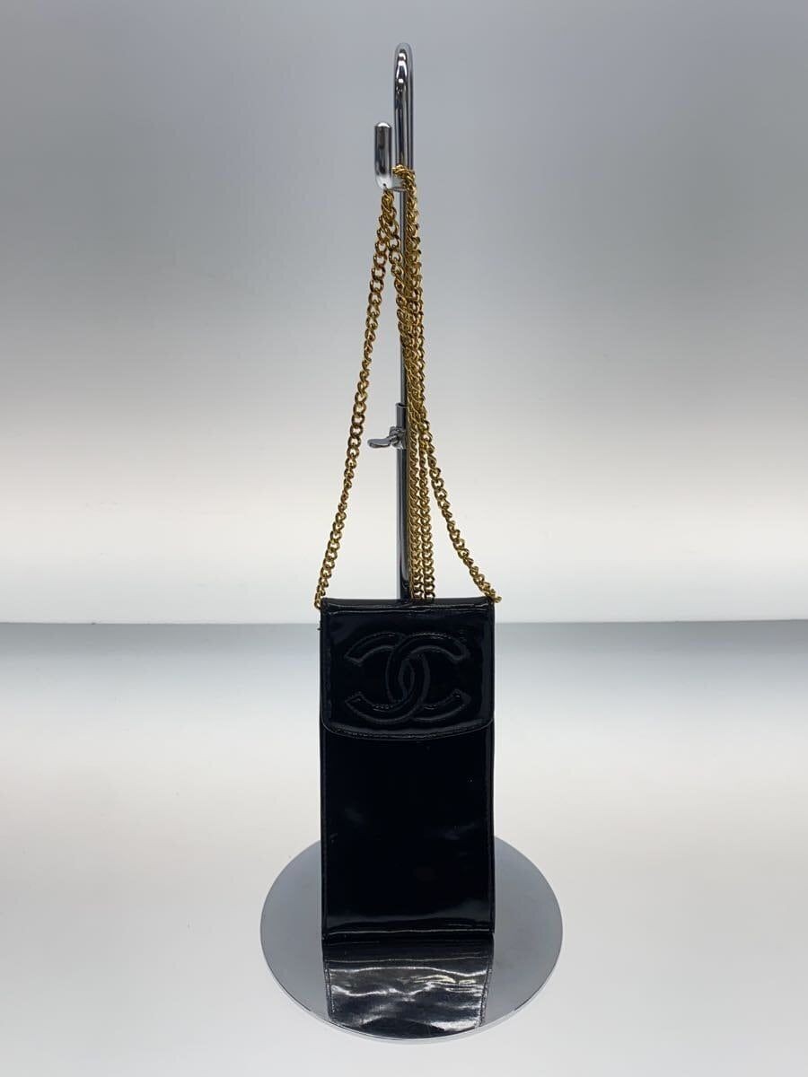 CHANEL Shoulder Bag Chain Pochette Enamel Coco Mark Black Used-image