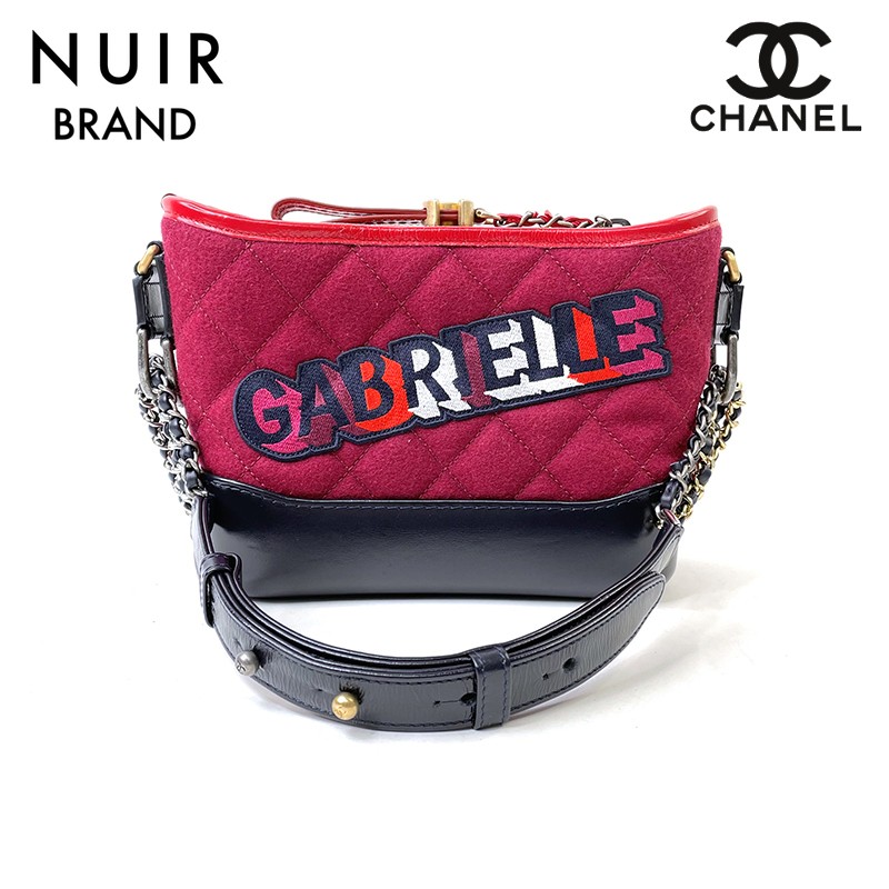 CHANEL Gabrielle Deux Shoulder Bag Leather Tweed Chain Red Black Wool  