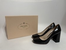 Vtg Prada Black Patterned Patent Leather Heels 37