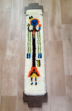 Vintage 1980s Finished Latch Hook Rug Wall Hanging Hopi Kachina Southwest 48"