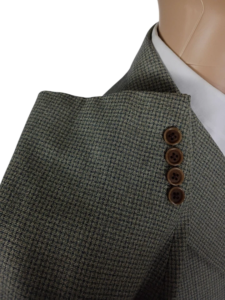 Blazer Abrigo Deportivo Vintage Zanella Tres Botones Verde Oliva Cuadros Seda Lana 44R Foto 4 de 4