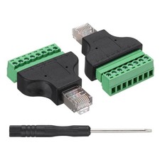 2 Pcs RJ45 Male Plug to 8 Pin Screw Terminal Connector Adapter Black