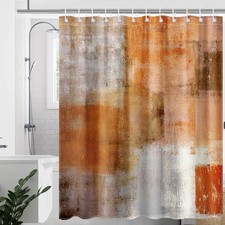Orange Abstract Shower Curtain Grey Painting Art 72x72 Inch with Hooks