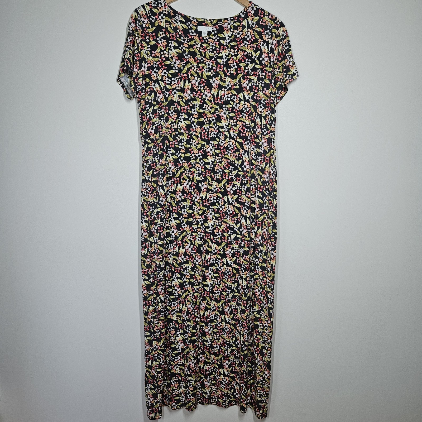 J. Jill Maxi Dress Women's Size M Floral Short Sleeve Boho Classy Comfy Casual