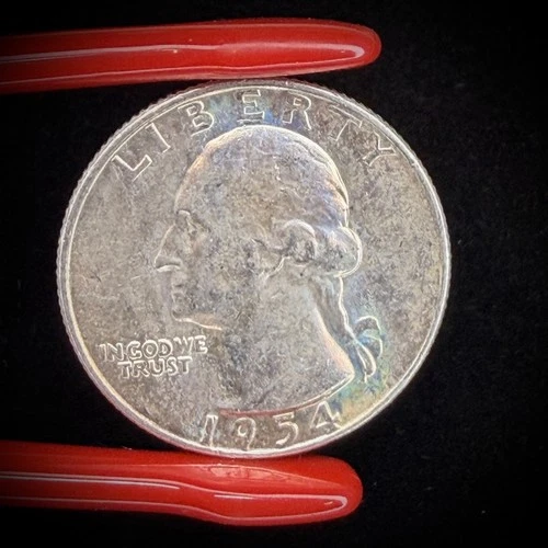 1954-D Washington Quarter 90% Silver AU Condition w/Natural Rainbow Toning 25-28