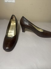 Vintage 1950s De Liso Debs Authentic Lizard Heels Brown Pumps 7.5