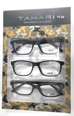 TAHARI Premium 3-Pack Reading Glasses Multi Color +2.00 (Blue/Black/Green)