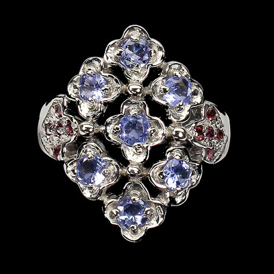 925 Sterlingsilber Ring Rund Tansanit Rhodolith Natur Edelstein Schmuck Größe