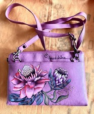 Anuschka kleine Umhängetasche neuwertig handbemaltes Leder mit Blumen selten