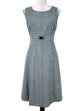 Tahari Dress Womens 8 Light Gray Lined Buckle Detail Back Zip Fit n Flare Career