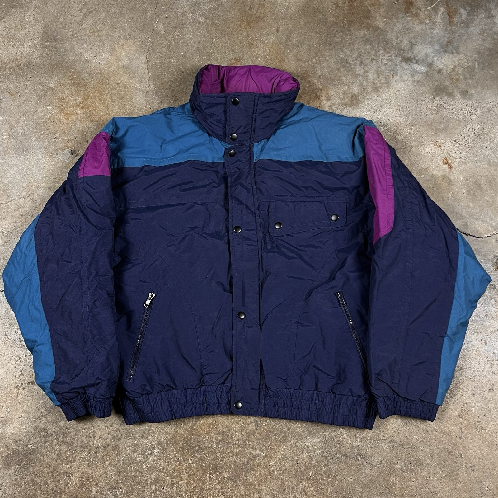 Vintage 90s Sears Men’s Color Block Goose Down Puffer Jacket Size Large