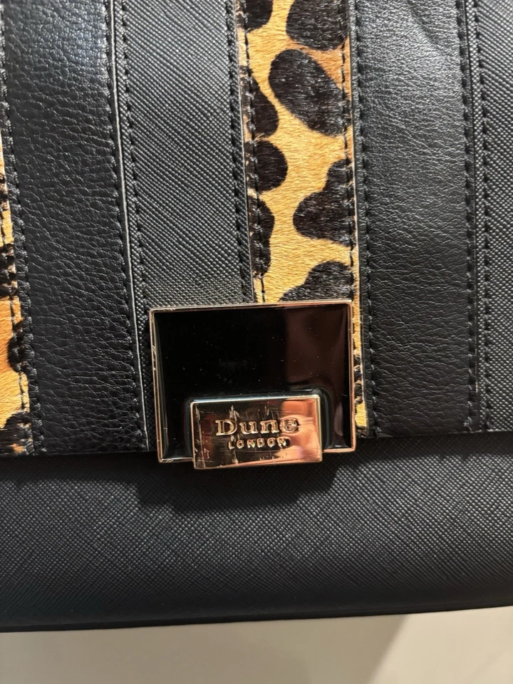 Bolso de hombro de cuero para mujer Dune London negro y pelo de vaca estilo leopardo Foto 4 de 4