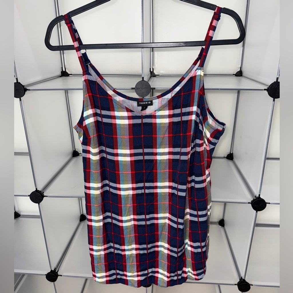 Torrid Women's Ava Stretch Challis Plaid Top Navy Size 1X