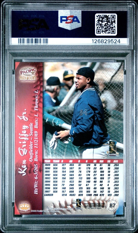 GRIFFEY JR. 1998 PACIFIC PARAMOUNT #87 COPPER PSA EX-MT 6 MARINERS! - Image 2 of 3