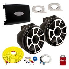 Wet Sounds REV10B-FC Black 10" Towers Arc Audio KS-600.2 Amp with Wiring Kit